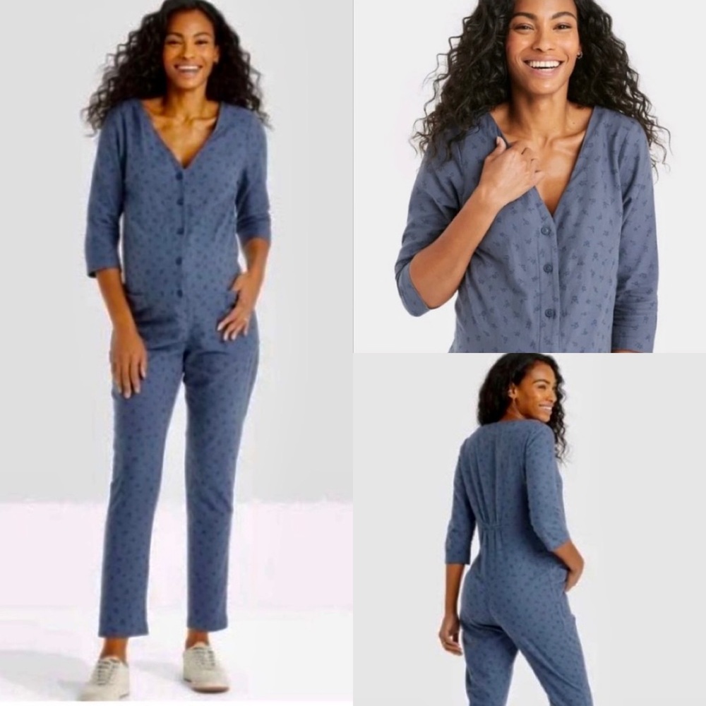 The nines by Hatch blue floral jumpsuit maternity size XS X-Small